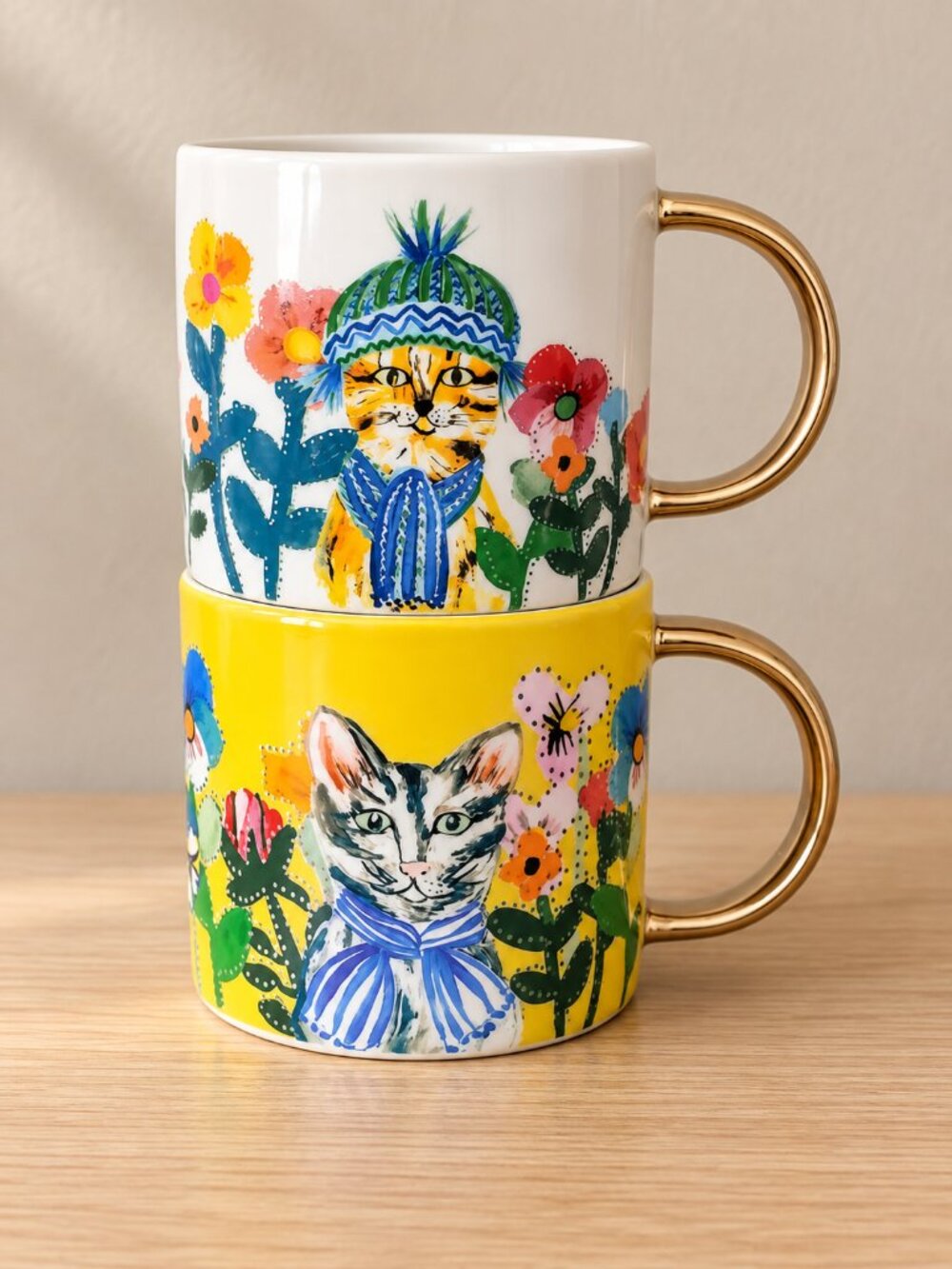 Anthropologie Francesca Kaye Feline Atelier Cat Mugs Set of 2 NEW